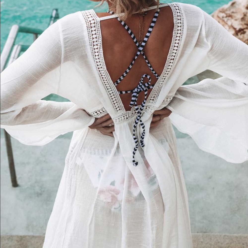 Cupshe white open back cover-up